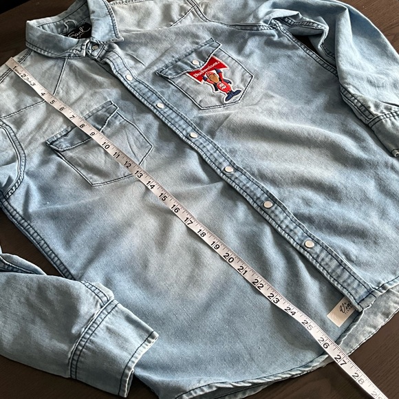 VTG-EarL Jean"Budweiser-unisex Long Sleeve Shirt, Light Blue Size L - Picture 5 of 8